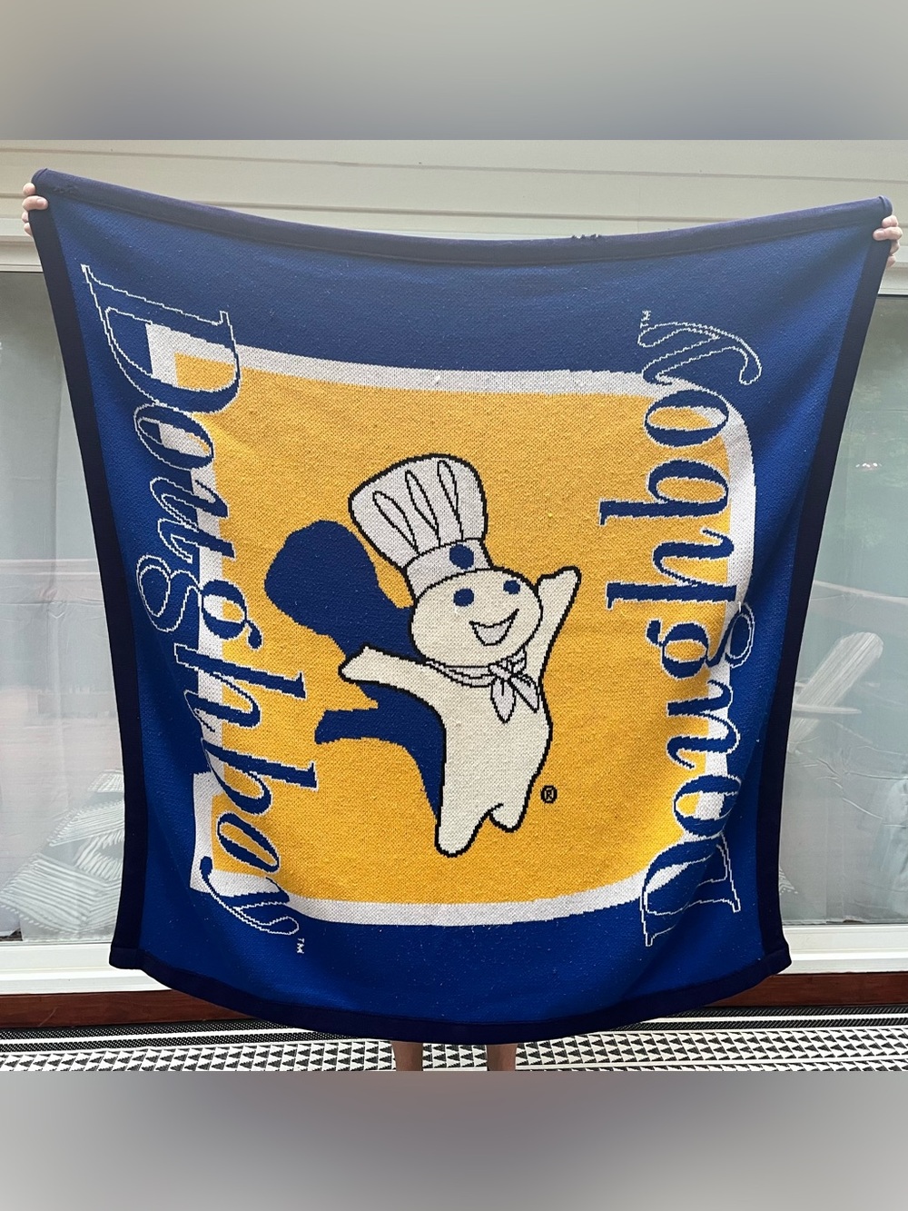 Vintage 90’s Pillsbury DoughBoy Tapestry Throw Blanket 55” X 57” USA 100% Cotton